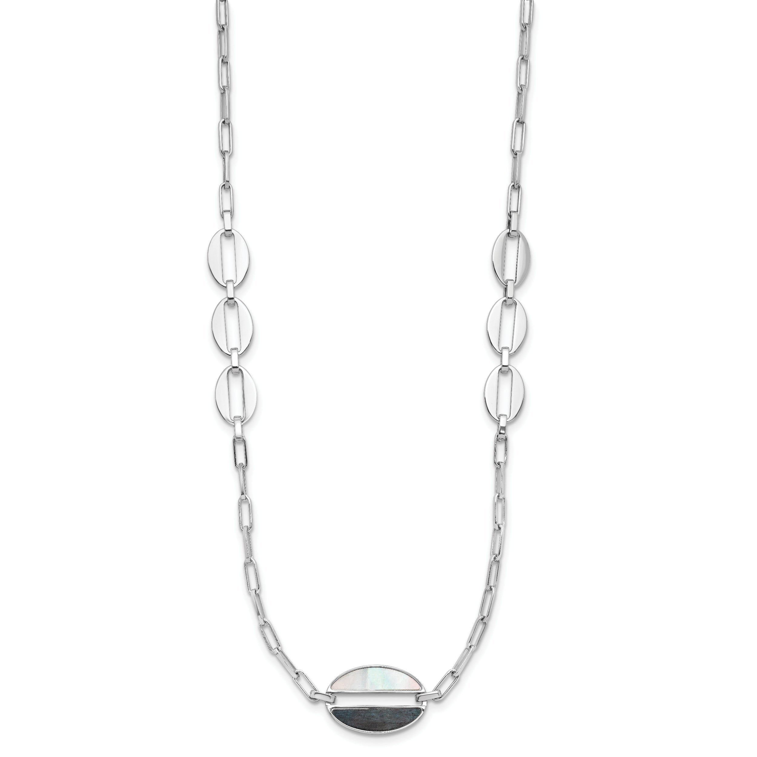 Sterling Silver Rhodium Plated Black And White Mop Necklace