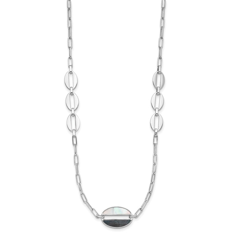 Sterling Silver Rhodium Plated Black And White Mop Necklace