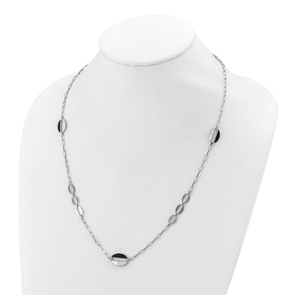 Sterling Silver Rhodium Plated Black And White Mop Necklace