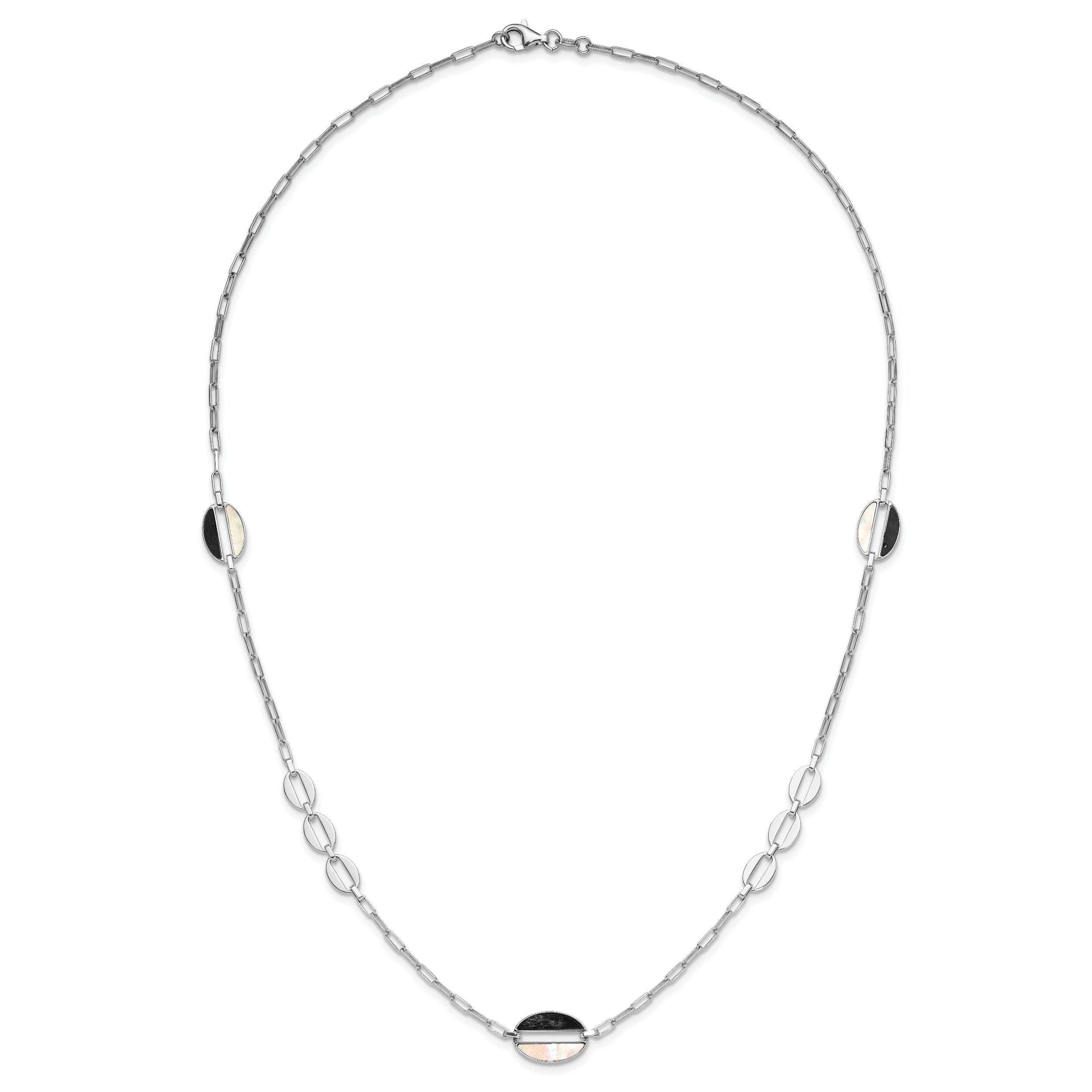 Sterling Silver Rhodium Plated Black And White Mop Necklace