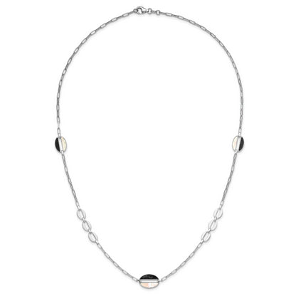 Sterling Silver Rhodium Plated Black And White Mop Necklace