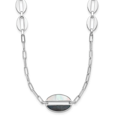 Sterling Silver Rhodium Plated Black And White Mop Necklace