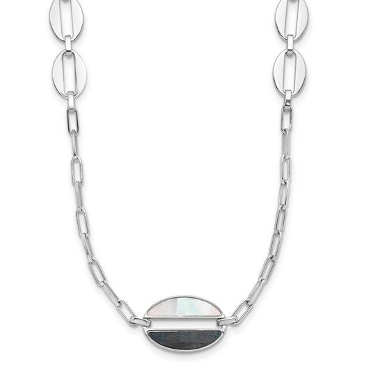 Sterling Silver Rhodium Plated Black And White Mop Necklace