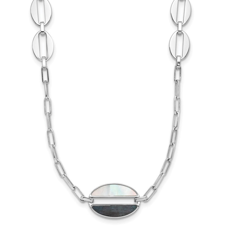 Sterling Silver Rhodium Plated Black And White Mop Necklace