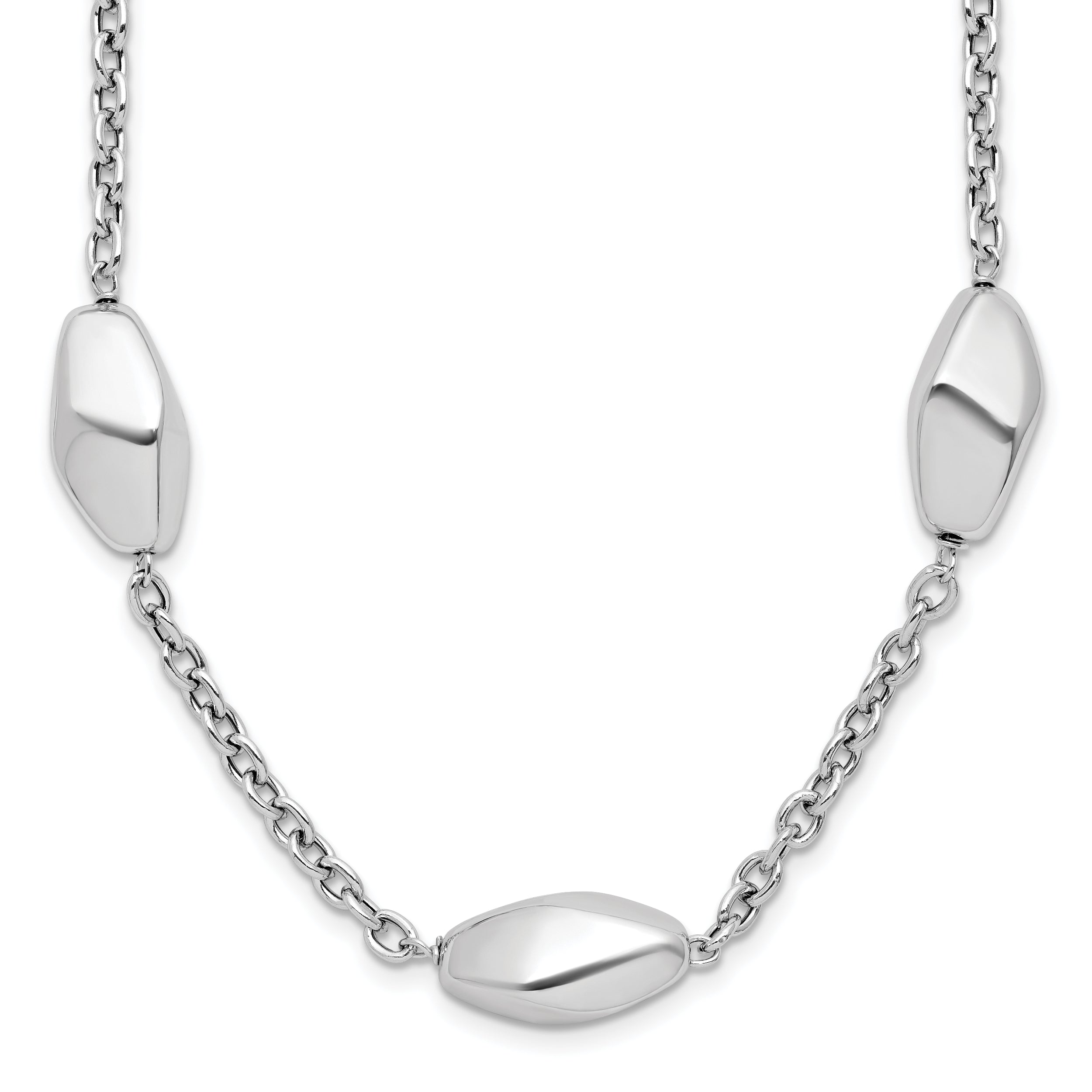 Sterling Silver Rhodium Plated Polished With 1.5In Ext. Necklace