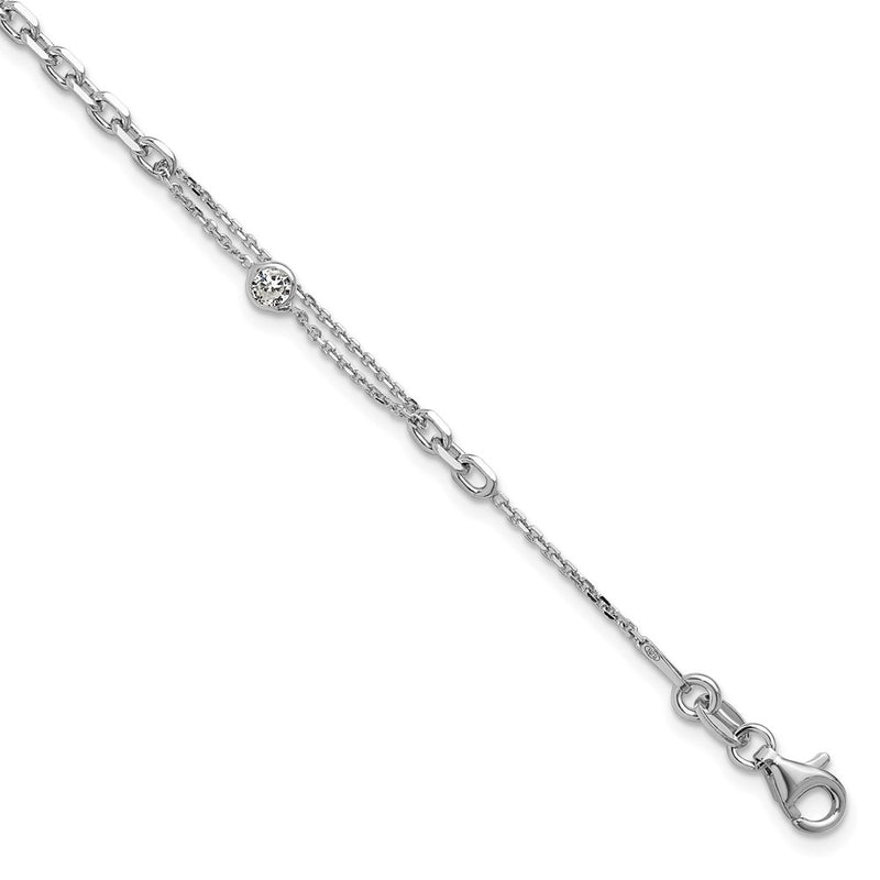 Sterling Silver Rhodium Plated Cz With 1In Ext. Bracelet