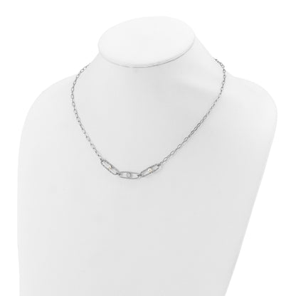 Sterling Silver Rh Plated Cz And Crystal Pearl 2In Ext. Necklace