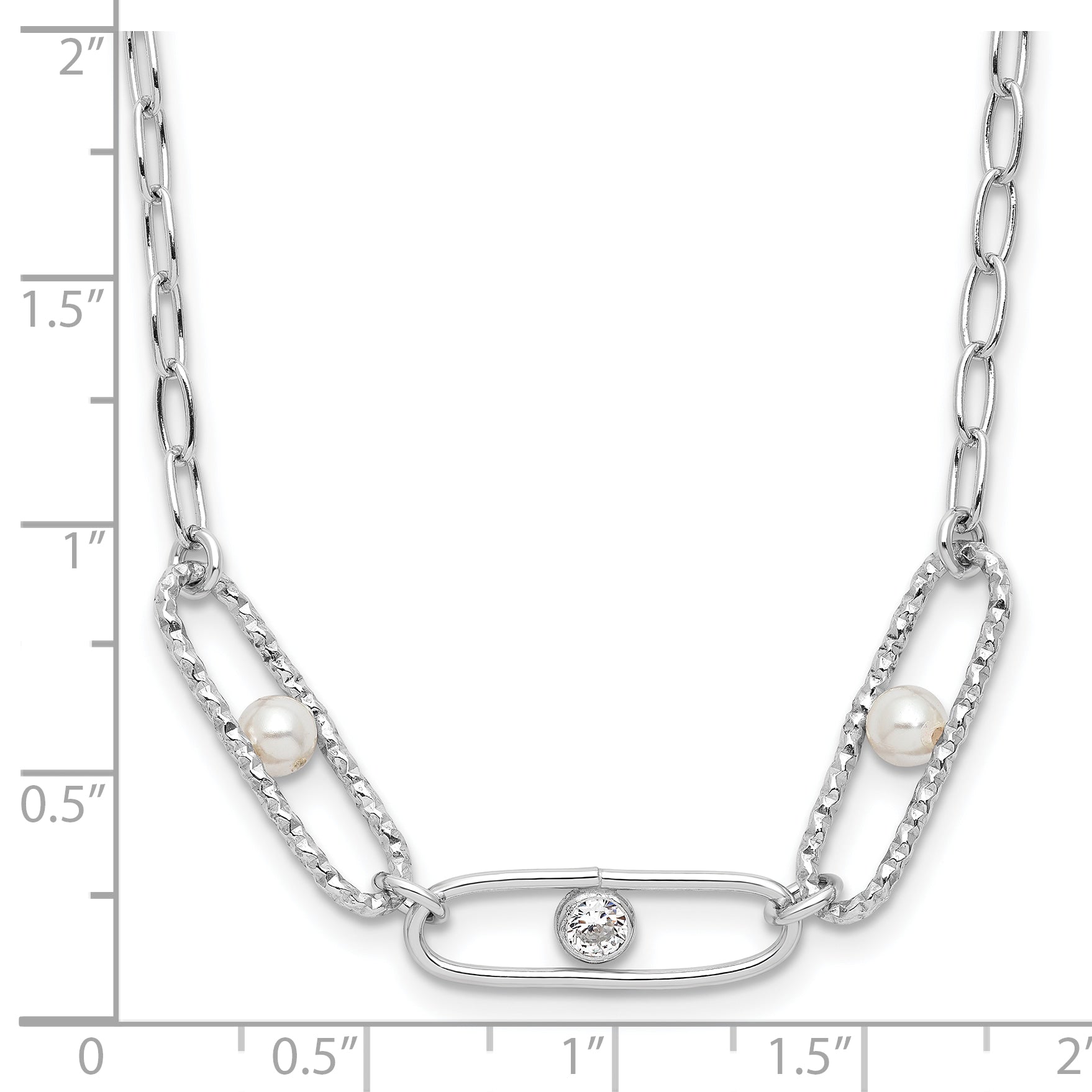 Sterling Silver Rh Plated Cz And Crystal Pearl 2In Ext. Necklace