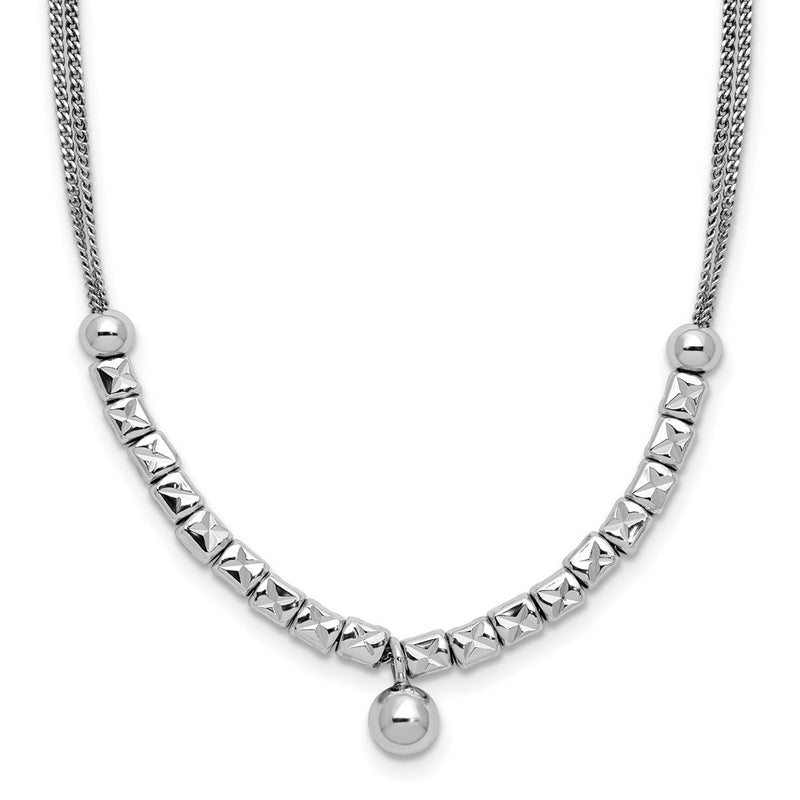 Sterling Silver Rh Pl Pol. Fancy 2 Strand 2In Ext. Necklace