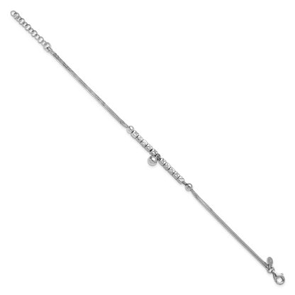 Sterling Silver Rh Plat Pol. Fancy 2 Strand 1In Ext. Bracelet