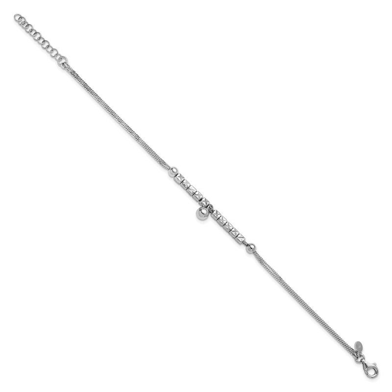 Sterling Silver Rh Plat Pol. Fancy 2 Strand 1In Ext. Bracelet
