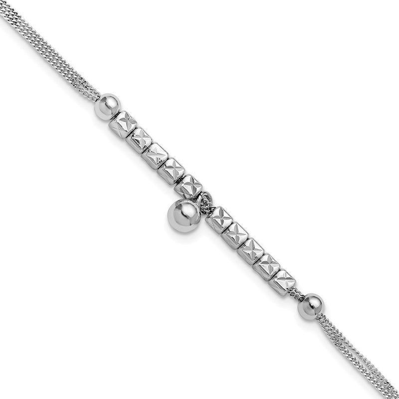 Sterling Silver Rh Plat Pol. Fancy 2 Strand 1In Ext. Bracelet