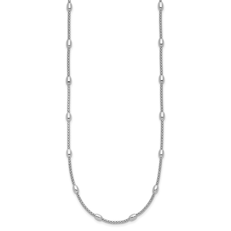 Sterling Silver Rh Plated Fancy Bead 2In Ext. Necklace