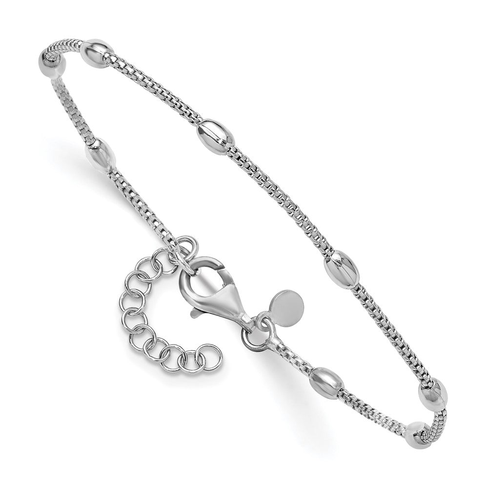 Sterling Silver Rh Plated Fancy Bead 1In Ext. Bracelet