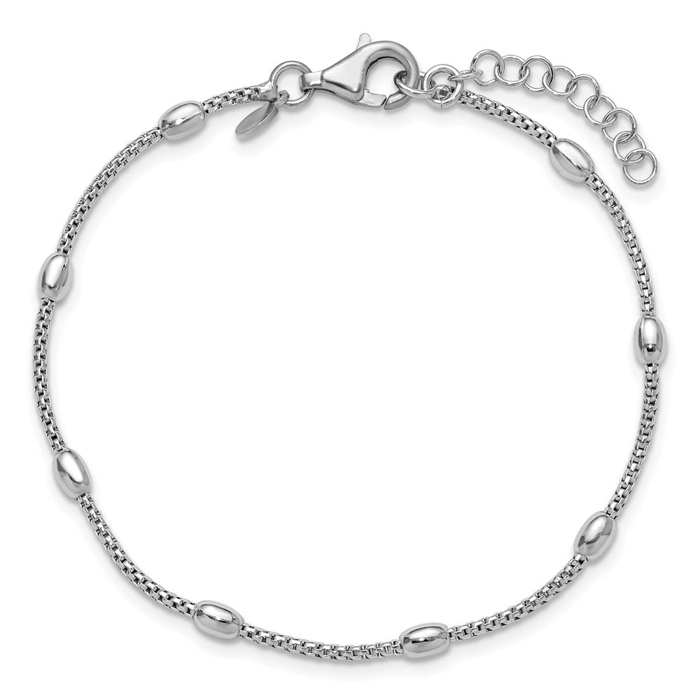 Sterling Silver Rh Plated Fancy Bead 1In Ext. Bracelet