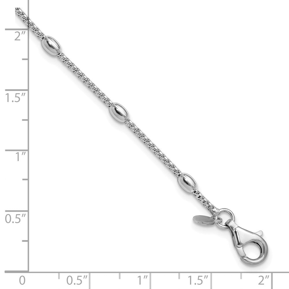 Sterling Silver Rh Plated Fancy Bead 1In Ext. Bracelet