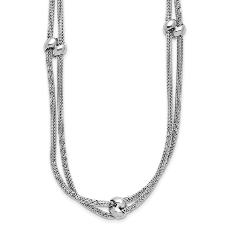 Sterling Silver Ss Rh Plated Polished 2 Strand Bead 2.25In Ext. Necklace