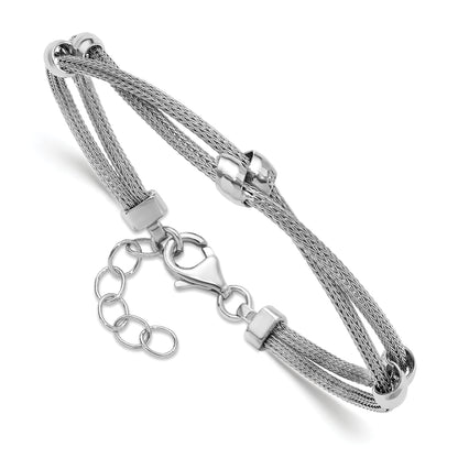 Sterling Silver Ss Rh Plated Polished 2 Strand Bead 1In Ext. Bracelet