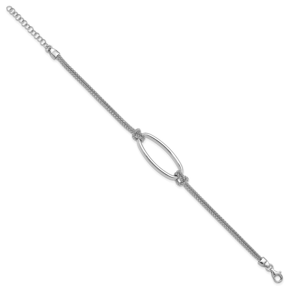 Sterling Silver Ss Rh Plat Polish/Dia Cut Oval 2 Strand 1.25In Ext. Bracelet