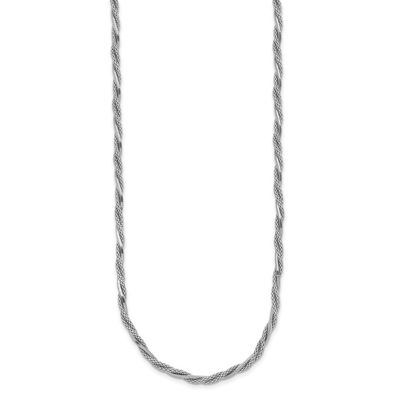 Sterling Silver Ss Rh Plated Polish/Texture Braided 1.5In Ext. Necklace