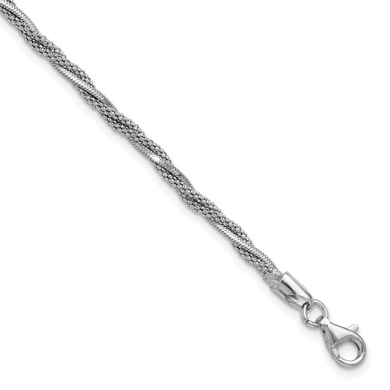 Sterling Silver Ss Rh Plated Polish/Texture Braided W/ .75In Ext. Bracelet