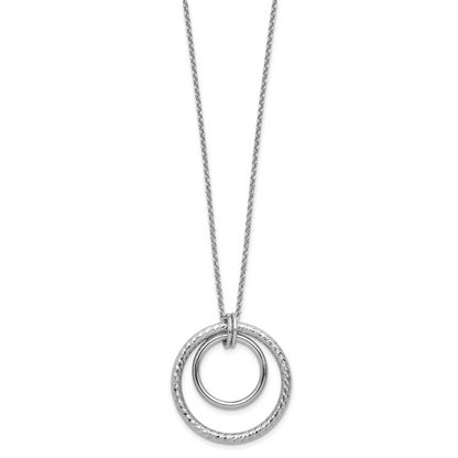 Sterling Silver Ss Rh Plated Polished / Dia Cut Circle W/ 2In Ext. Necklace