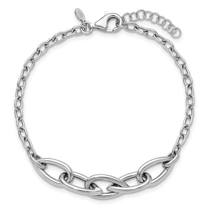Sterling Silver Rh Plate Polish Fancy Link W/ 1In Ext. Bracelet