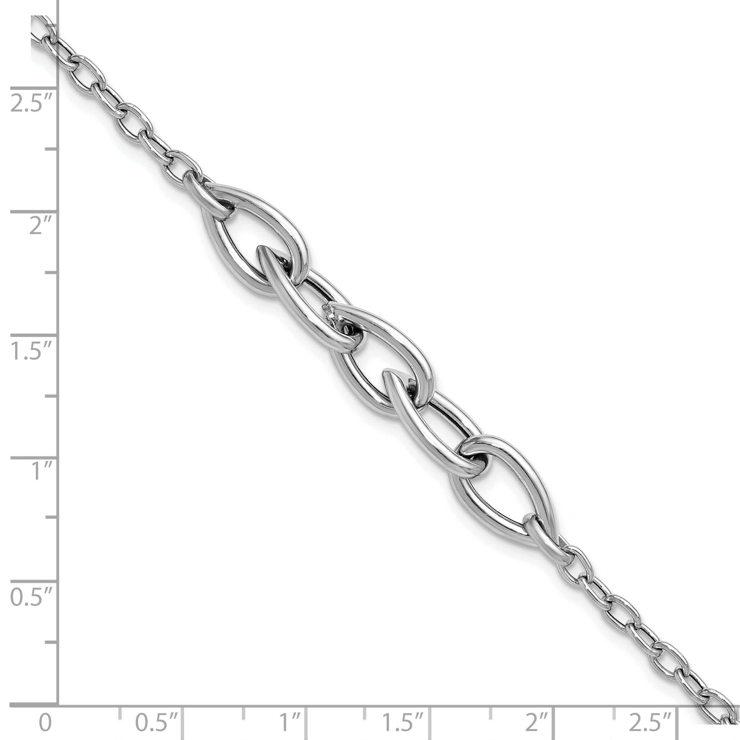 Sterling Silver Rh Plate Polish Fancy Link W/ 1In Ext. Bracelet
