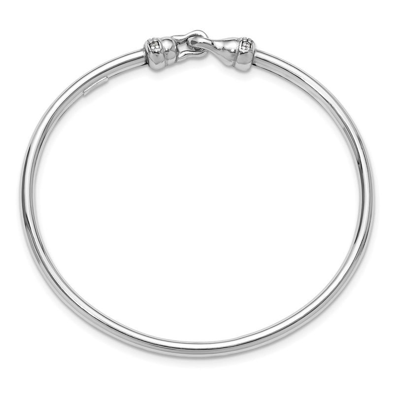 Sterling Silver Rh Plated Polished Cz Flexible Bangle