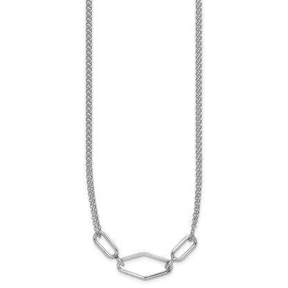 Sterling Silver Ss Rh Plat Polish/Dia Cut Fancy 2 Strand 2In Ext. Necklace