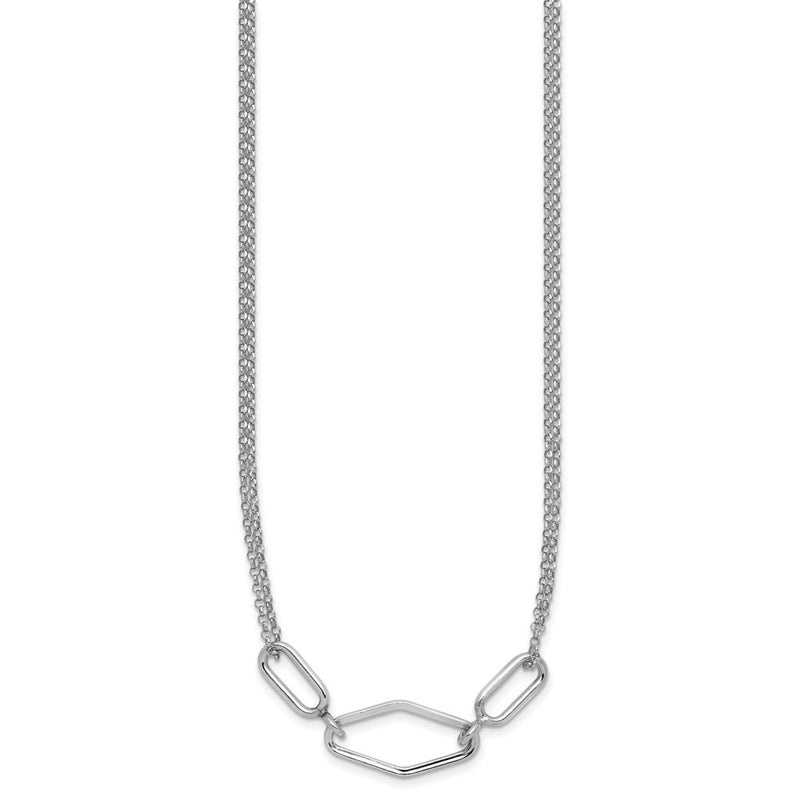 Sterling Silver Ss Rh Plat Polish/Dia Cut Fancy 2 Strand 2In Ext. Necklace
