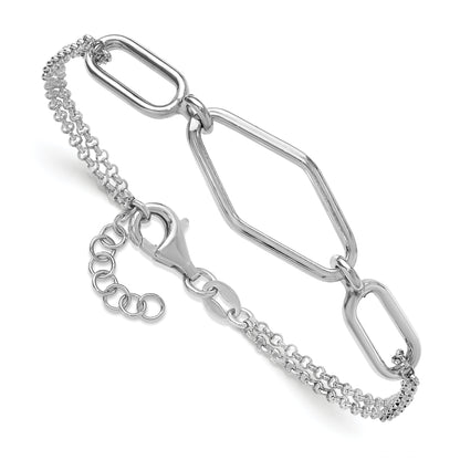 Sterling Silver Ss Rh Plat Polish/Dia Cut Fancy 2 Strand W/.75In Ext. Bracelet