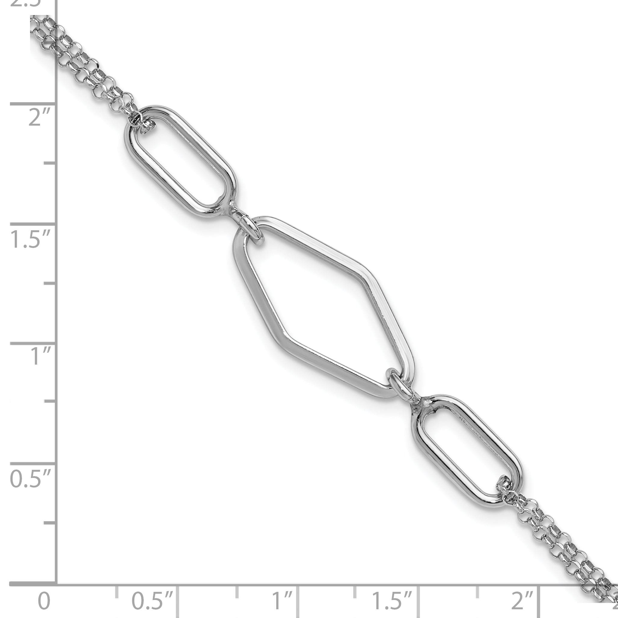 Sterling Silver Ss Rh Plat Polish/Dia Cut Fancy 2 Strand W/.75In Ext. Bracelet