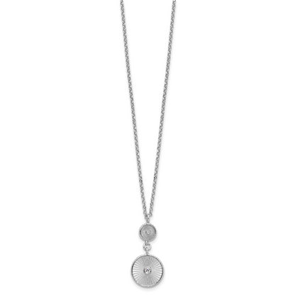 Sterling Silver Ss Rh Plated Cz Polish/Grooved Circle 2In Ext. Necklace