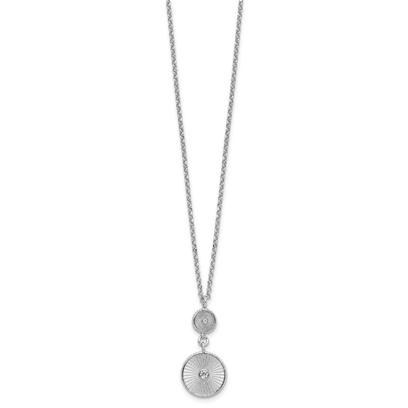 Sterling Silver Ss Rh Plated Cz Polish/Grooved Circle 2In Ext. Necklace