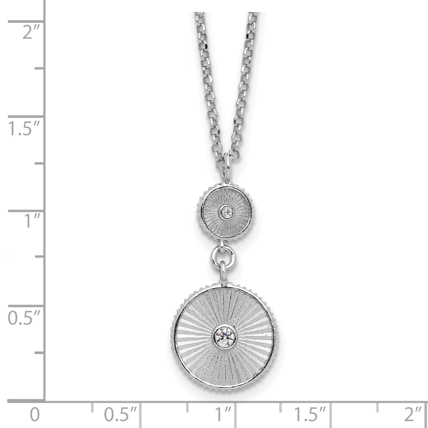 Sterling Silver Ss Rh Plated Cz Polish/Grooved Circle 2In Ext. Necklace