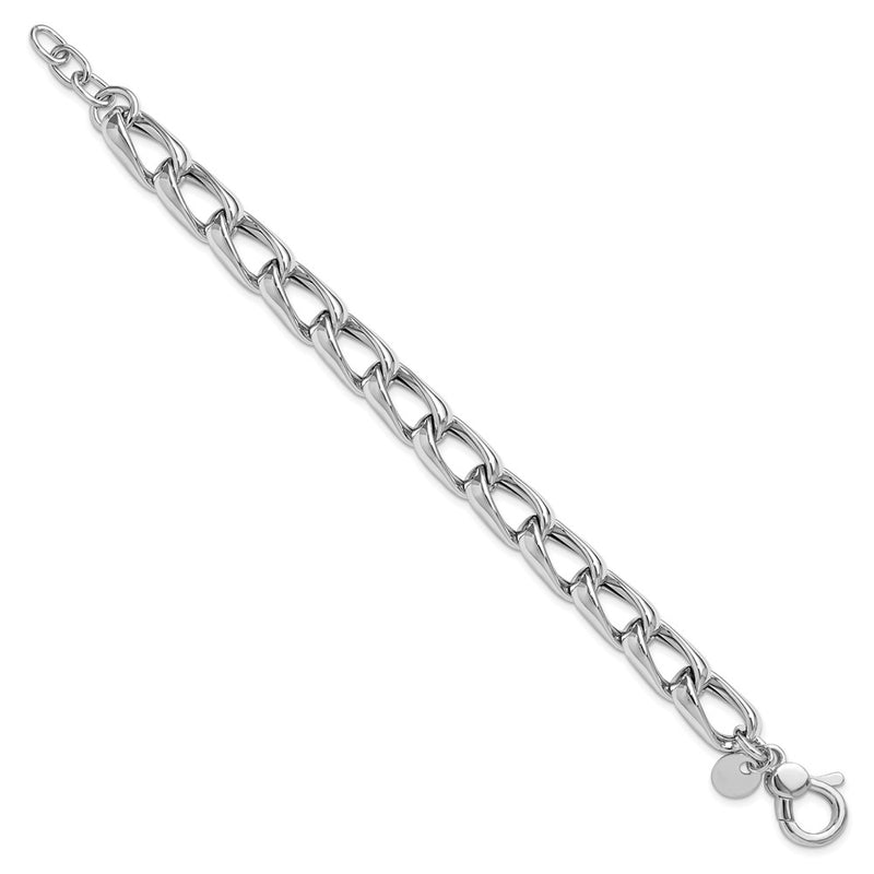 Sterling Silver Ss Rh Plated Polished Fancy Link W/.5In Ext. Bracelet