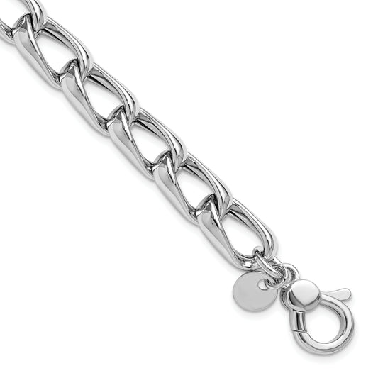 Sterling Silver Ss Rh Plated Polished Fancy Link W/.5In Ext. Bracelet