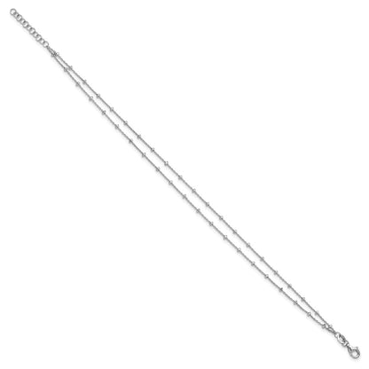 Sterling Silver Rhodium Plated Polished 2-Strand 9in Plus 1in Ext. Anklet