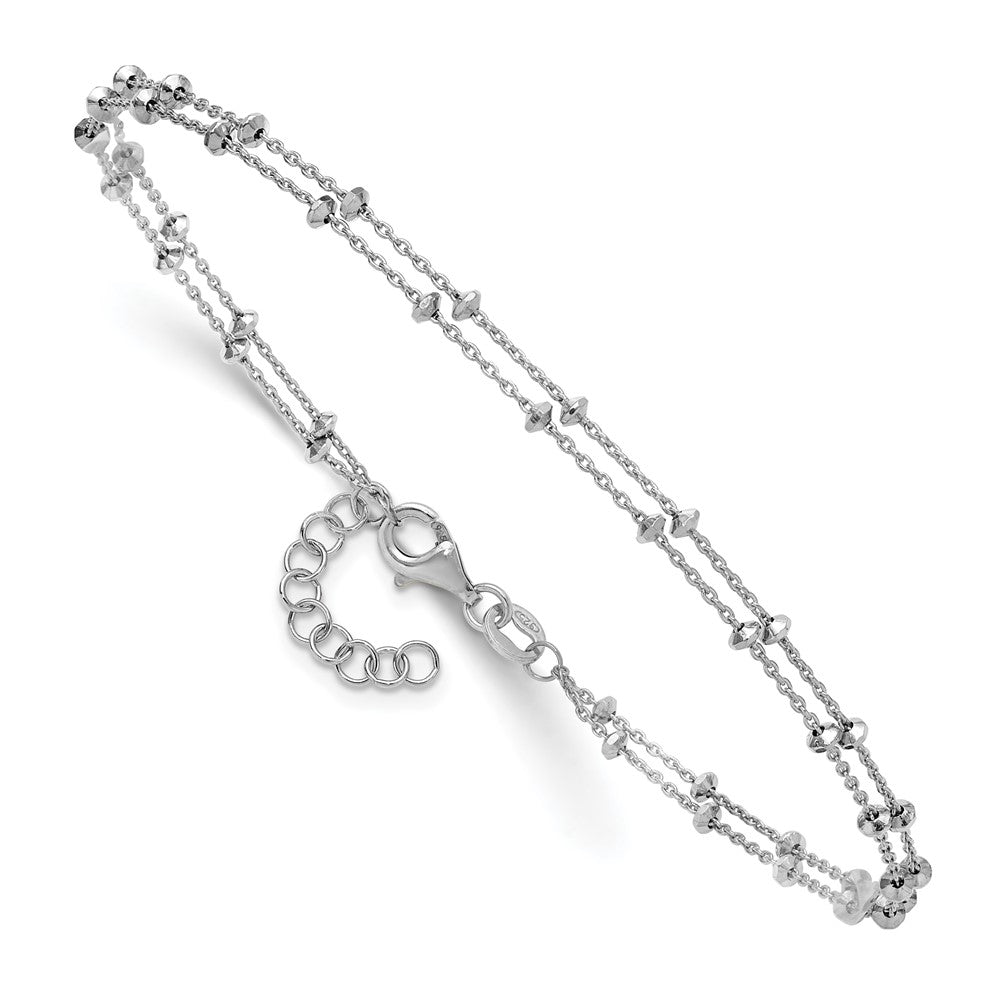 Sterling Silver Rhodium Plated Polished 2-Strand 9in Plus 1in Ext. Anklet