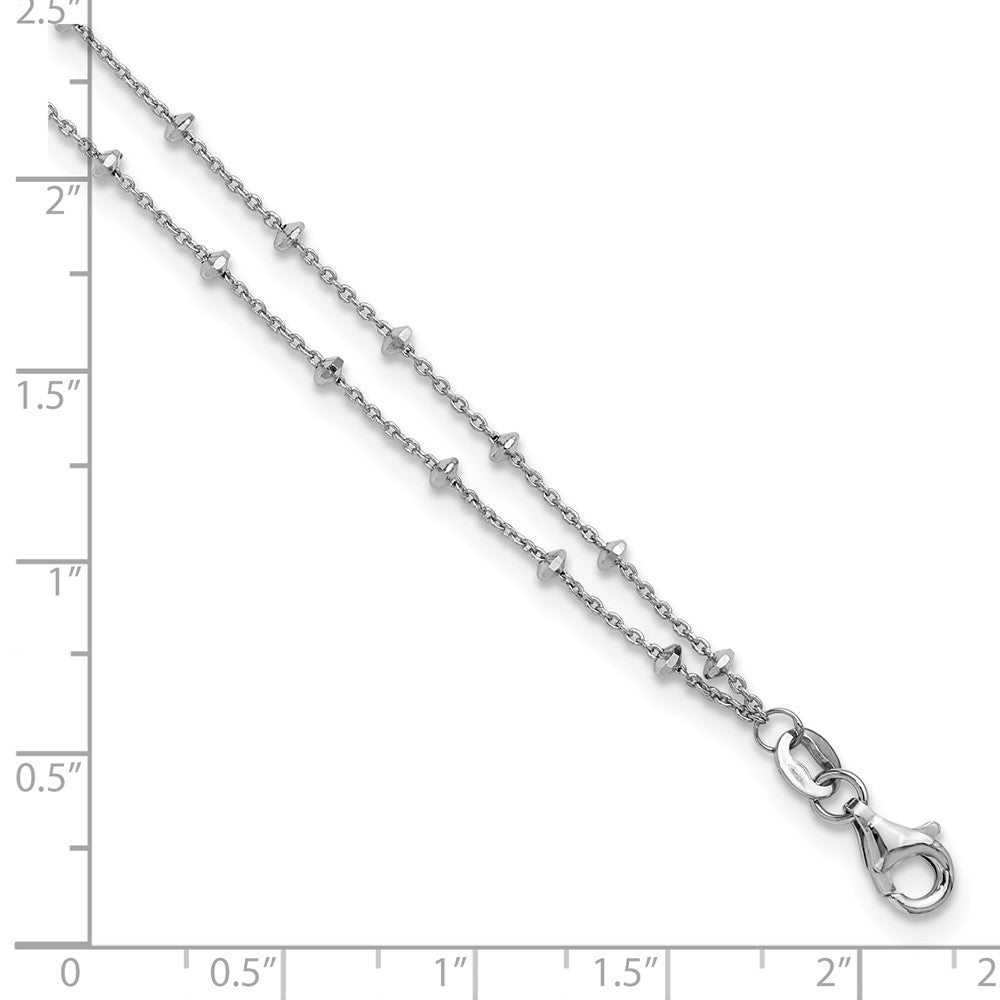 Sterling Silver Rhodium Plated Polished 2-Strand 9in Plus 1in Ext. Anklet
