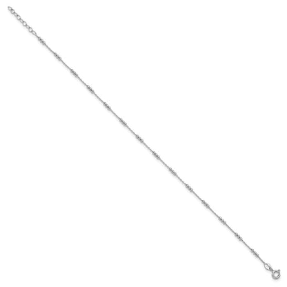 Sterling Silver Rhodium Plated Polished Bead Station 9in Plus 1in Ext. Anklet