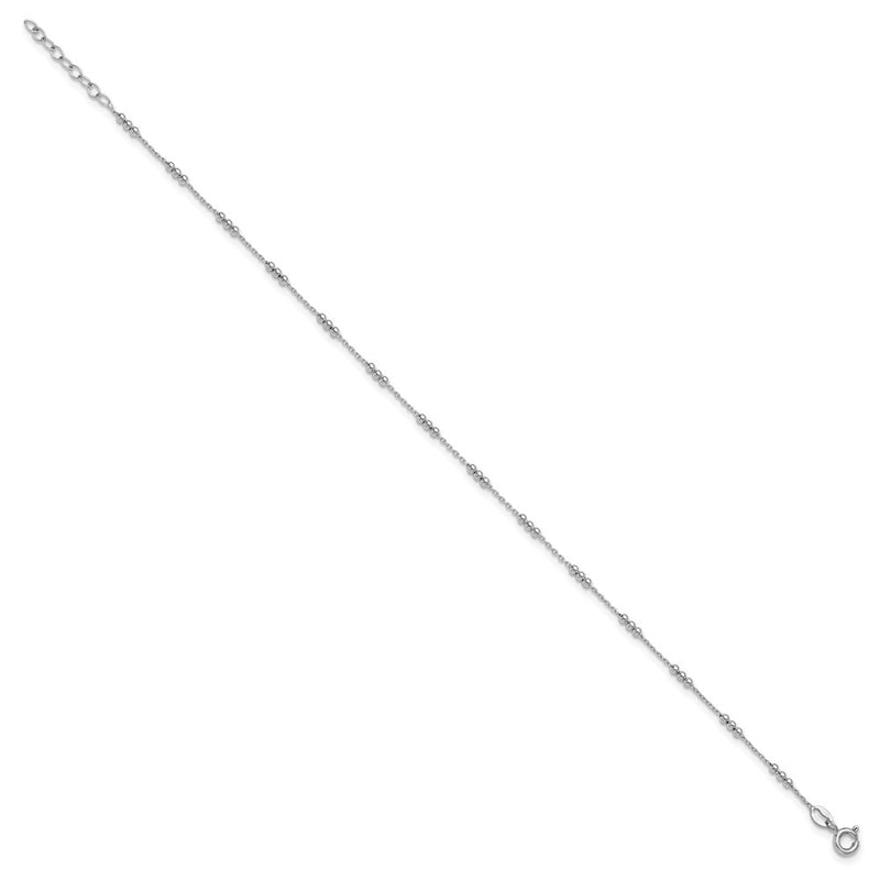 Sterling Silver Rhodium Plated Polished Bead Station 9in Plus 1in Ext. Anklet