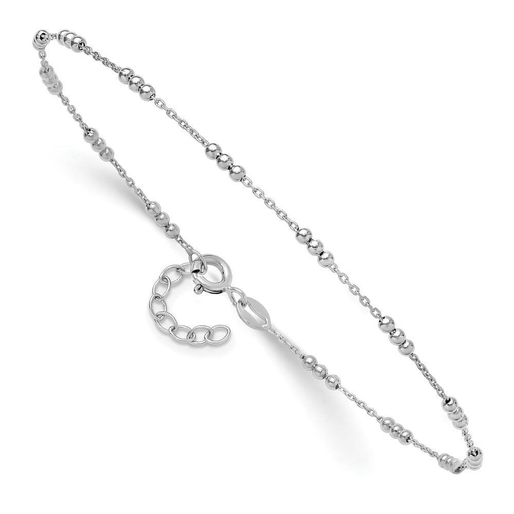 Sterling Silver Rhodium Plated Polished Bead Station 9in Plus 1in Ext. Anklet