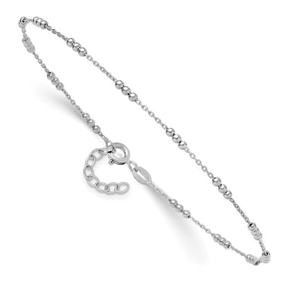 Sterling Silver Rhodium Plated Polished Bead Station 9in Plus 1in Ext. Anklet