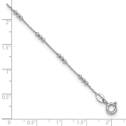 Sterling Silver Rhodium Plated Polished Bead Station 9in Plus 1in Ext. Anklet