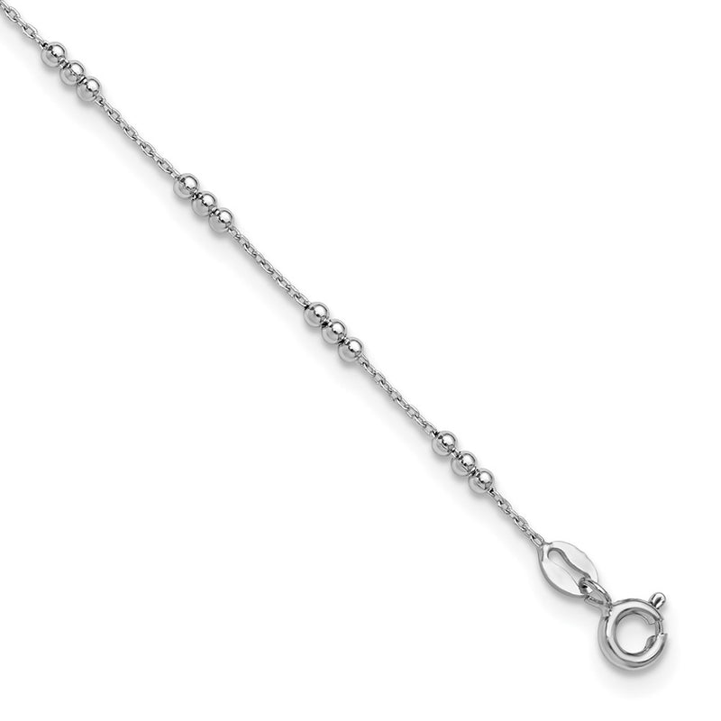 Sterling Silver Rhodium Plated Polished Bead Station 9in Plus 1in Ext. Anklet