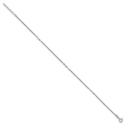 Sterling Silver Rh-Plat Polish Fwc Pearl Station 9in Plus 1in Ext. Anklet