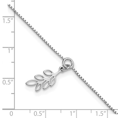 Sterling Silver Rhodium Plated Polished Dangle Leaf 9in Plus 1in Ext. Anklet