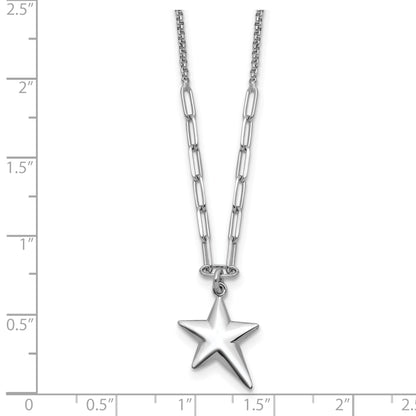 Sterling Silver Ss Rh Plated Polished Star Pendant 1.25In Ext. Necklace